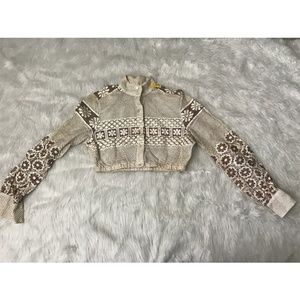 Ellen Tracy Close Neck Cuff Floral Knit Kid Top 9